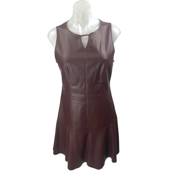 She + Sky Maroon Red Sleeveless Faux Leather Vegan A Line Mini Dress Size M - Picture 1 of 4